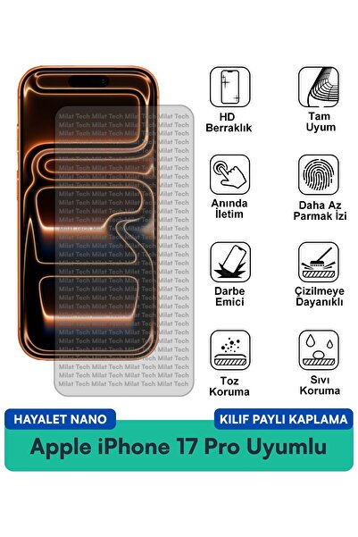 Milat Tech غطاء حماية نانو لهاتف آيفون 17 برو من آبل مع طبقة حماية للشاشة مقا...