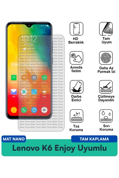 Milat Tech فيلم حماية شاشة Lenovo K6 Enjoy Mat Nano ذو انعكاس منخفض ومقاوم للخدش