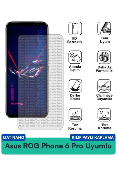 Milat Tech حافظة Asus ROG Phone 6 Mat Nano متوافقة مع طبقة حماية الشاشة المقا...