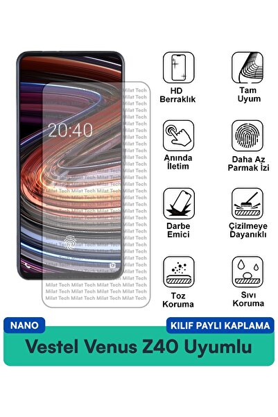 Milat Tech فيلم حماية للشاشة متوافق مع حافظة Vestel Venus Z40 Nano مقاوم للخد...