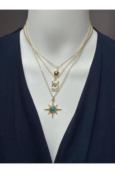 Uno Di Famiglia 3 ' lü charm kolye seti , yıldızlı kolye , göz figürlü kolye ...