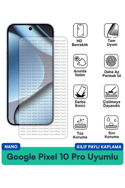 Milat Tech حافظة جوجل بيكسل 10 برو نانو متوافقة مع فيلم حماية الشاشة عالي الش...