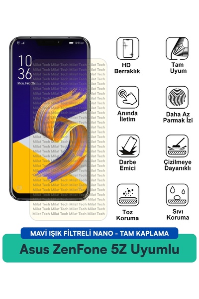 Milat Tech واقي شاشة نانو مع فلتر الضوء الأزرق لهاتف Asus ZenFone 5Z مقاوم لل...