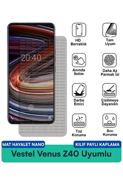 Milat Tech فيلم حماية الشاشة المتوافق مع حافظة Vestel Venus Z40 Matte Ghost N...