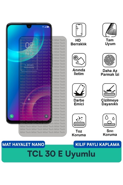 Milat Tech غطاء حماية نانو متوافق مع هاتف TCL 30 E Mat Ghost مع فيلم حماية لل...