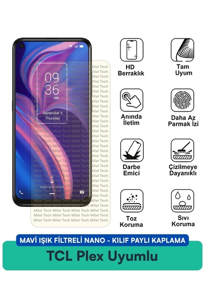 Milat Tech فلتر الضوء الأزرق من TCL Plex، غطاء نانو متوافق مع طبقة حماية الشا...