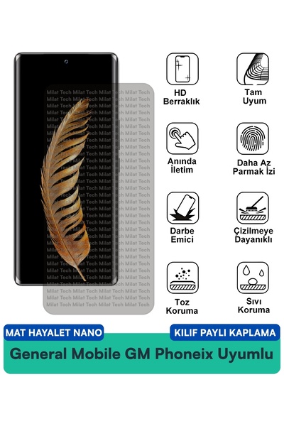 Milat Tech حافظة جنرال موبايل GM Phoneix Mat Hayalet Nano متوافقة مع فيلم حما...