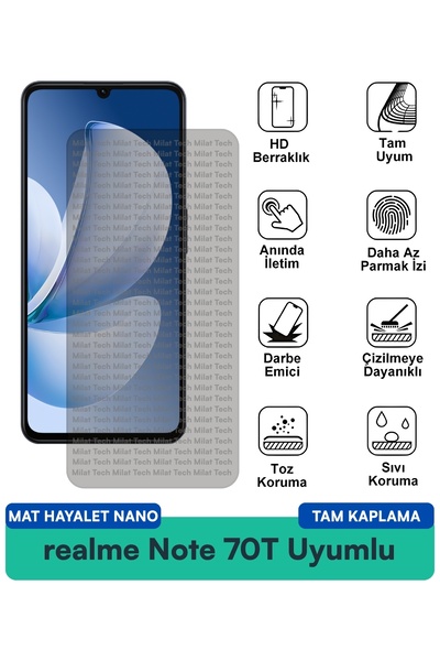 Milat Tech فيلم حماية الشاشة نانو مات هايلايت من ريلمي نوت 70 تي، طلاء غير لا...