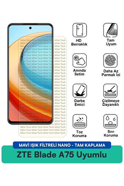 Milat Tech طبقة حماية شاشة نانو مع فلتر الضوء الأزرق من ZTE Blade A75، حماية ...