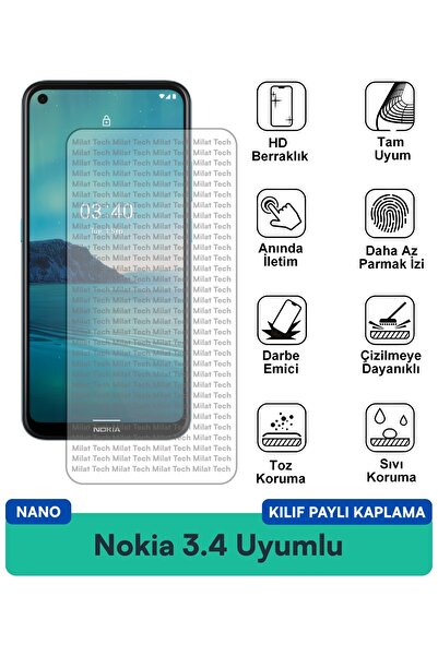 Milat Tech غطاء حماية شاشة نوكيا 3.4 نانو متوافق مع طبقة حماية الشاشة لا يترك...