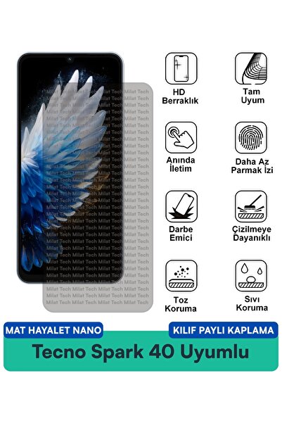 Milat Tech حافظة Tecno Spark 40 Matte Ghost Nano متوافقة مع واقي الشاشة وحماي...