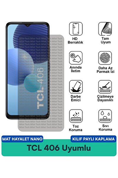Milat Tech غطاء حماية TCL 406 Mat Hayalet Nano متوافق مع طبقة حماية الشاشة يق...