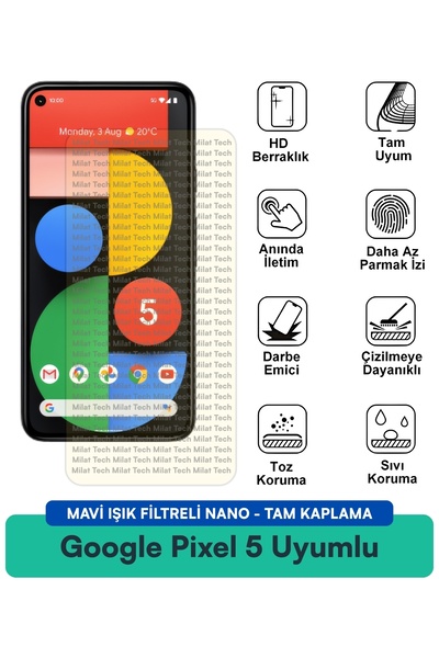 Milat Tech طبقة حماية للشاشة نانو من جوجل بيكسل 5 مع فلتر للضوء الأزرق مقاومة...