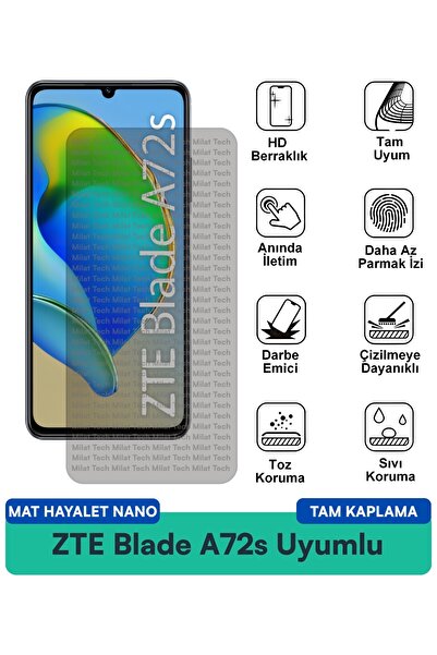 Milat Tech ZTE Blade A72s Mat Hayalet Nano طبقة حماية للشاشة مقاومة للخدش ومق...