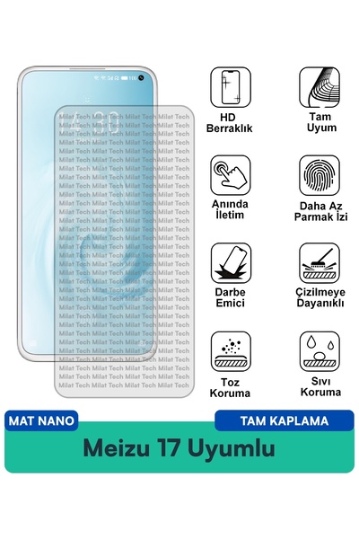 Milat Tech طبقة حماية شاشة Meizu 17 Matte Nano تحمي من الخدوش وتعمل على منع ب...