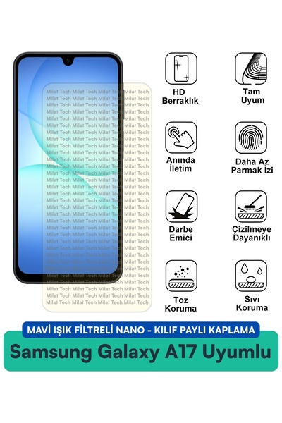 Milat Tech حافظة نانو مزودة بفلتر الضوء الأزرق لهاتف سامسونج جالاكسي A17، متو...