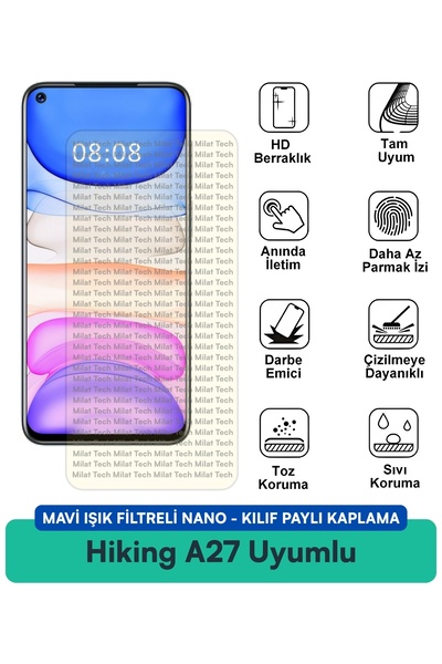 Milat Tech غطاء نانو مزود بفلتر الضوء الأزرق A27 متوافق مع واقي الشاشة ومقاوم...