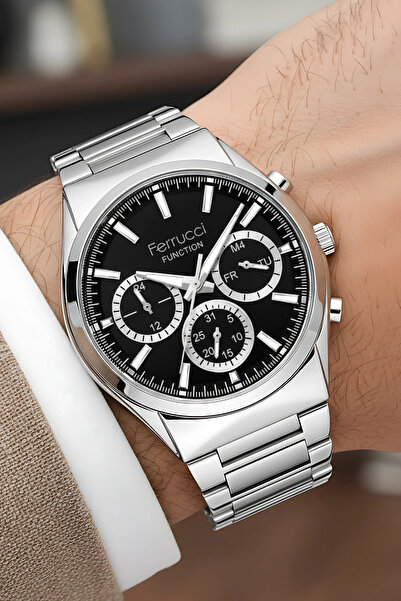 Ferrucci Function Men's Wristwatch Steel Case & Steel Band Silver-Black Zmfer217