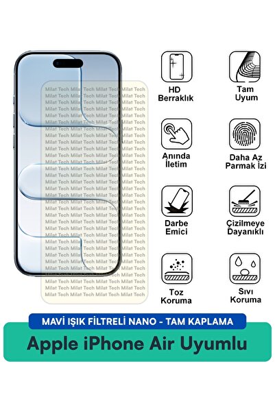 Milat Tech فيلم حماية شاشة نانو مع فلتر الضوء الأزرق لهاتف آيفون آير من آبل، ...