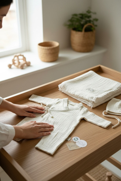 THELAKIDS 4 Kat Müslin Kumaş Kruvaze Yaka Yan Bağlamalı Yenidoğan Seti ( Tulu...