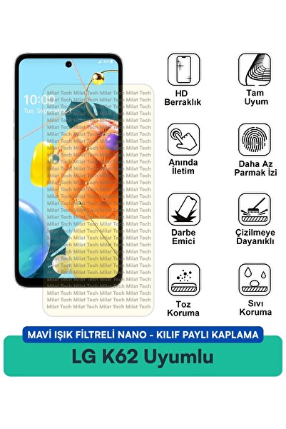 Milat Tech غطاء نانو مزود بفلتر الضوء الأزرق من LG K62، طبقة حماية للشاشة متو...