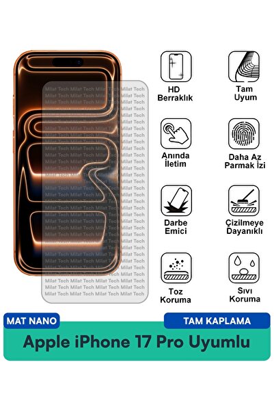 Milat Tech فيلم حماية شاشة Apple iPhone 17 Pro Mat Nano يقلل من الانعكاس ومقا...
