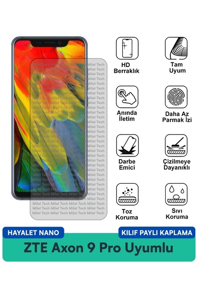 Milat Tech حافظة ZTE Axon 9 Pro Hayalet Nano متوافقة مع طبقة حماية مقاومة للب...