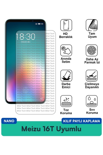Milat Tech حافظة Meizu 16T Nano متوافقة مع طبقة حماية الشاشة ومقاومة للخدش وم...