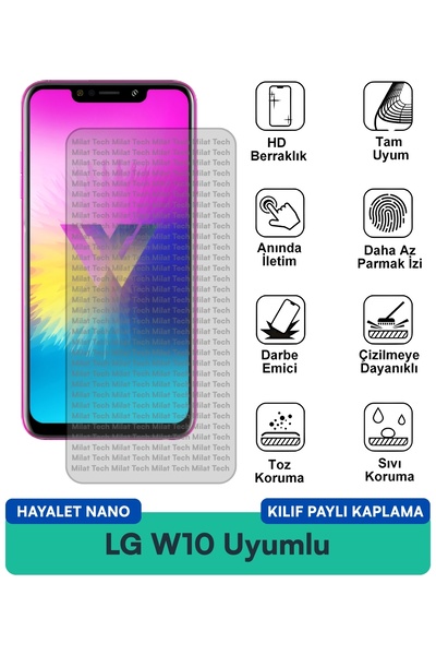 Milat Tech غطاء حماية شاشة LG W10 Hayalet Nano متوافق مع واقي الشاشة ومضاد لل...