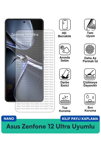 Milat Tech حافظة Asus Zenfone 12 Ultra Nano متوافقة مع واقي الشاشة، فيلم عالي...