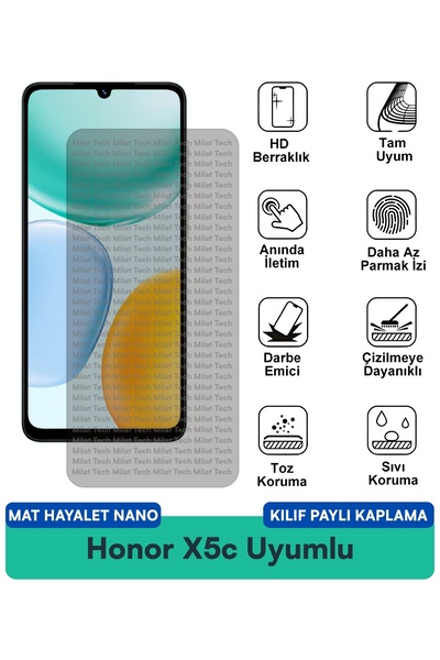 Milat Tech حافظة Honor X5c Matte Ghost Nano متوافقة مع طبقة حماية الشاشة مقاو...
