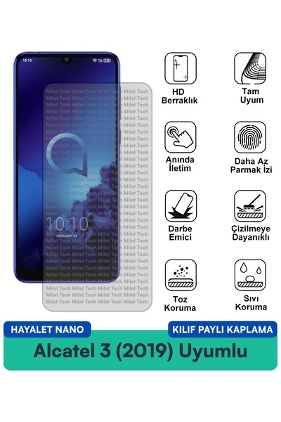 Milat Tech حافظة Alcatel 3 (2019) Ghost Nano متوافقة مع حماية الخصوصية ومقاوم...