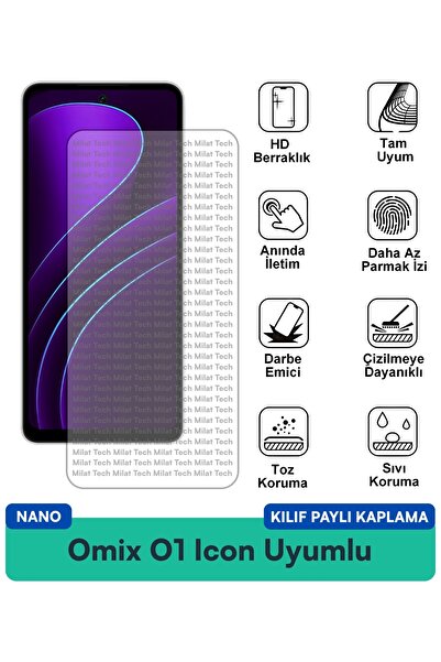 Milat Tech Omix O1 Icon Nano Kılıf Uyumlu Ekran Koruma Filmi Parmak İzi Tutma...