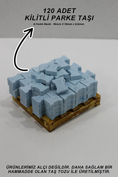 BLACKONECLASS Gerçekçi Minyatür İnşaat Kilitli Parke Taşı 120 Adet Mavi Renk ...