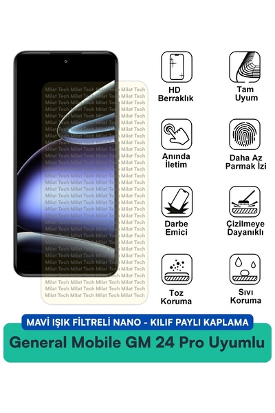 Milat Tech فلتر الضوء الأزرق من جنرال موبايل GM 24 Pro، غطاء نانو متوافق مع ف...