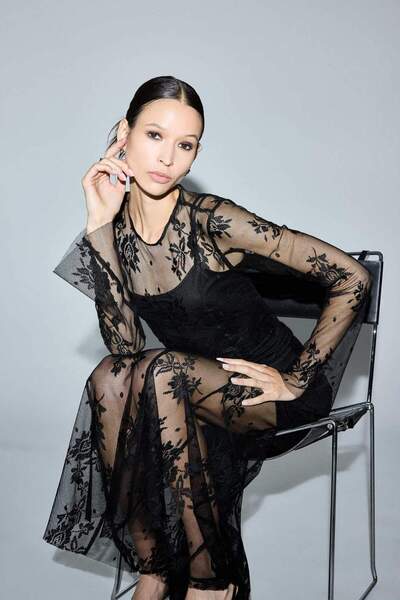 DeFacto Long Sleeve Floral Print Tulle Maxi Dress G7322Ax25Wn