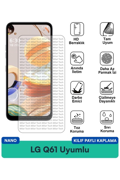Milat Tech غطاء حماية شاشة متوافق مع LG Q61 Nano مقاوم للخدوش والصدمات