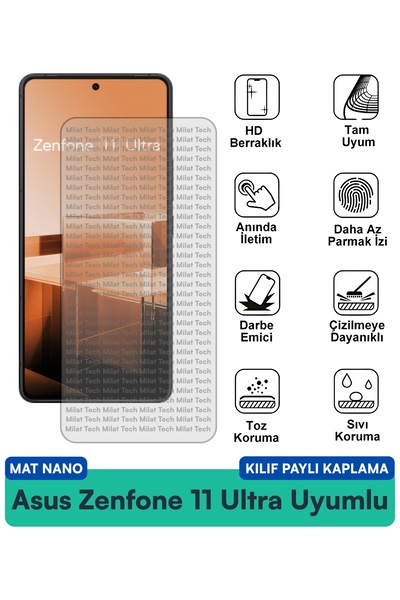 Milat Tech حافظة Asus Zenfone 11 Ultra Matte Nano متوافقة مع طبقة حماية للشاش...