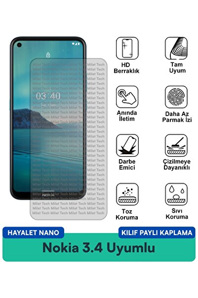 Milat Tech حافظة نوكيا 3.4 هايتل نانو متوافقة مع طبقة حماية الشاشة مقاومة للخ...