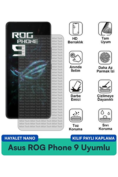 Milat Tech حافظة Asus ROG Phone 9 Hayalet Nano متوافقة مع طبقة حماية الشاشة م...