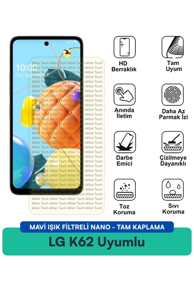 Milat Tech طبقة حماية للشاشة نانو LG K62 مع فلتر الضوء الأزرق تمنع بصمات الأص...