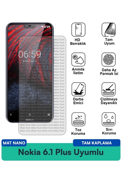 Milat Tech طبقة حماية للشاشة من نوكيا 6.1 بلس مات نانو، حماية من الخدوش ومقاو...