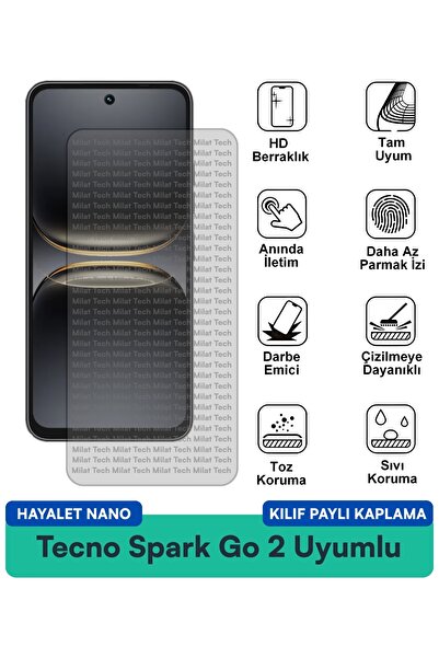 Milat Tech حافظة Tecno Spark Go 2 Hayalet Nano متوافقة مع حماية الخصوصية ومقا...