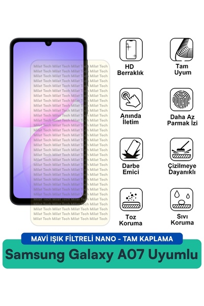 Milat Tech فيلم حماية شاشة نانو لهاتف سامسونج جالاكسي A07 مع فلتر الضوء الأزر...