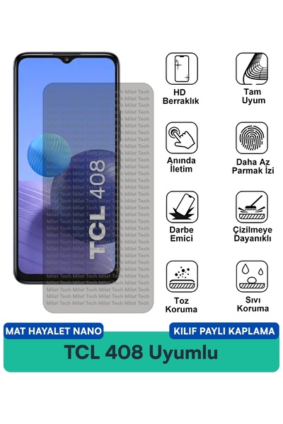 Milat Tech غطاء حماية TCL 408 مات هايت نانو متوافق مع فيلم حماية الشاشة يقلل ...
