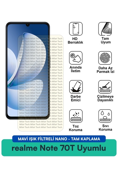 Milat Tech فيلم حماية شاشة نانو من realme Note 70T مع فلتر الضوء الأزرق، مقاو...