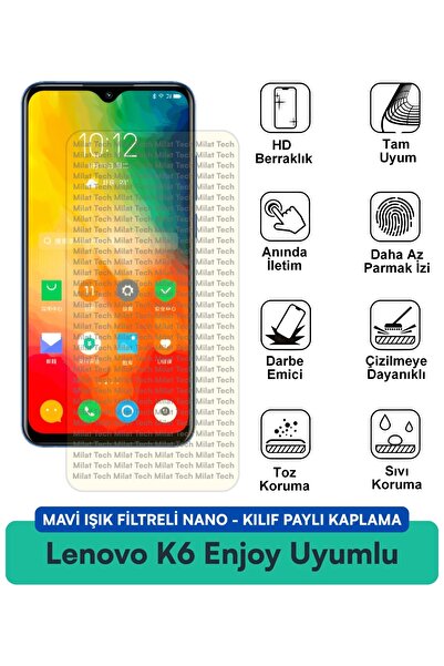 Milat Tech غطاء حماية نانو متوافق مع هاتف لينوفو K6 مع فلتر الضوء الأزرق ومقا...