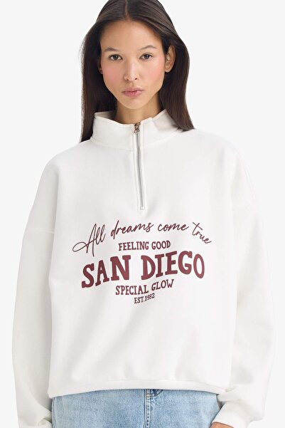 DeFacto oversized Φαρδύ φούτερ με μισό φερμουάρ με τύπωμα χοντρό φούτερ G5665AX25CW