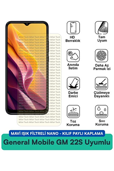 Milat Tech فلتر الضوء الأزرق من جنرال موبايل GM 22S، غطاء نانو متوافق مع واقي...