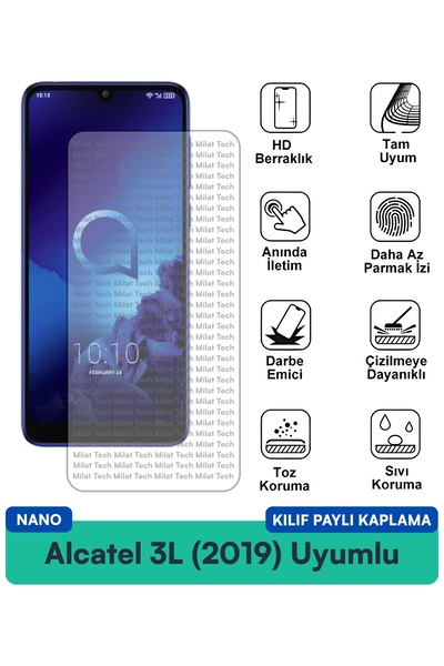 Milat Tech Alcatel 3L (2019) Nano Case Compatible Screen Protector Film Touch...